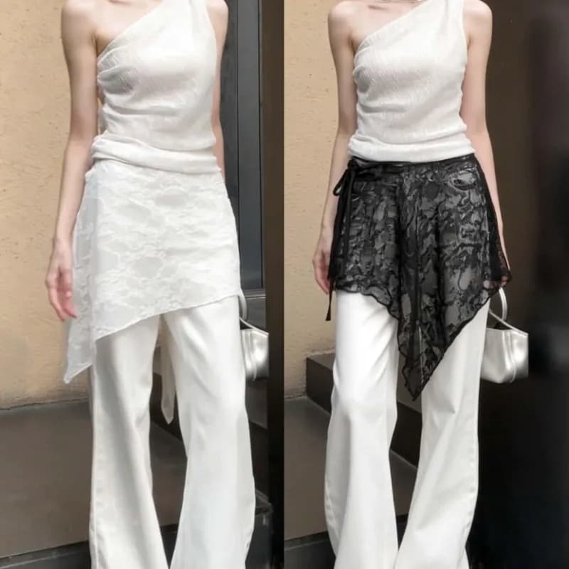 Mini layered skirt in irregular French lace with edge, elegant and veiled, for woman, spring