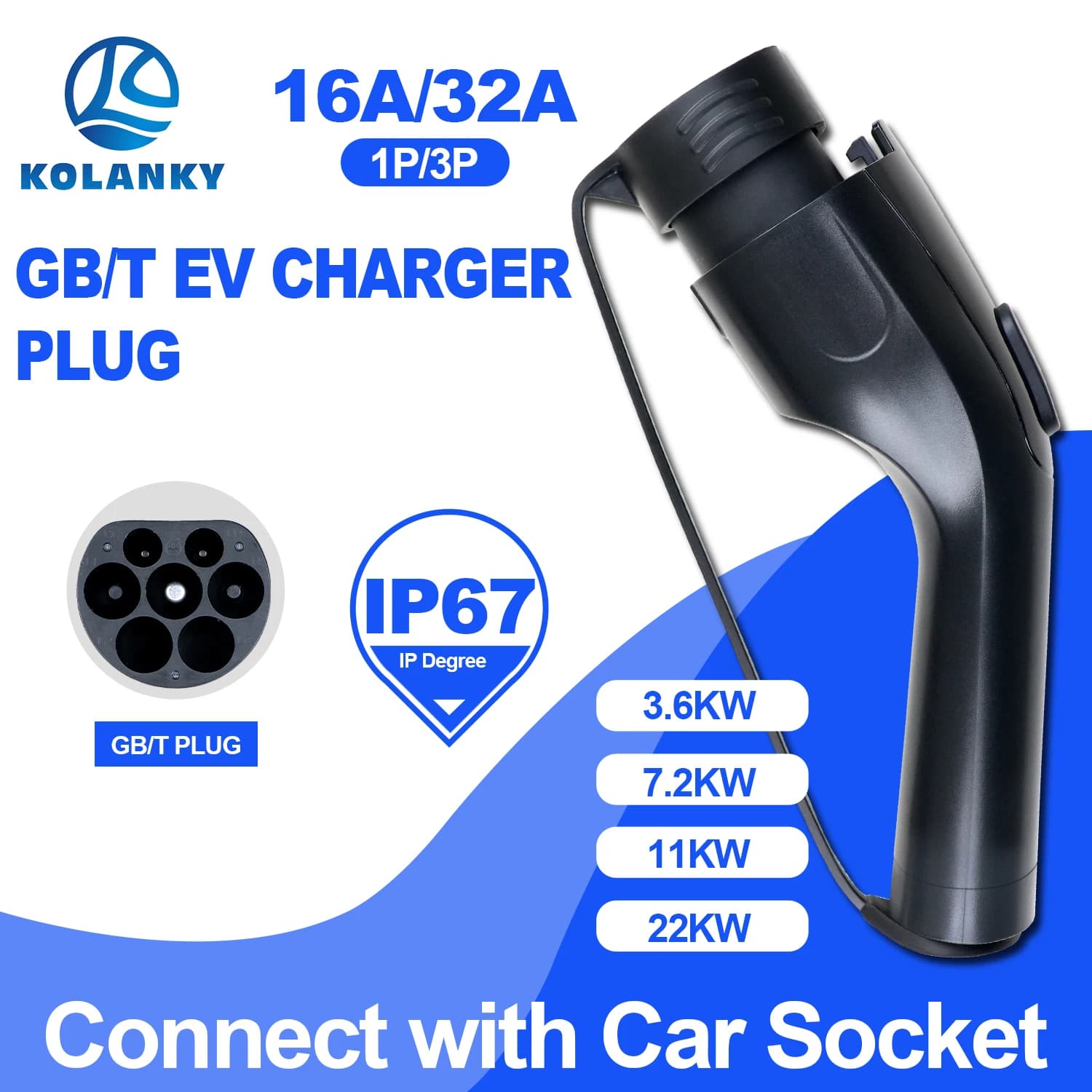 Kolanky GB/T EV Plug for replacing GBT electric car accessories, EVSE 16A/32A 22Kw Max charging connector
