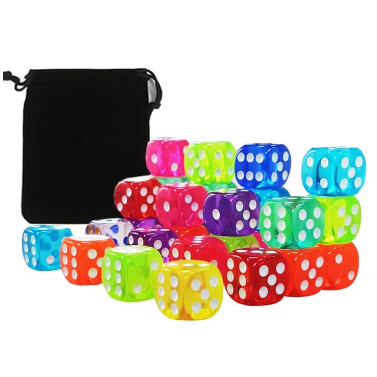 Set di dadi da gioco ad angolo rotondo da 10 pezzi da 14 mm con borsa Dadi trasparenti in acrilico a 6 facce per giochi da tavolo Intrattenimento Giochi di società TMZ