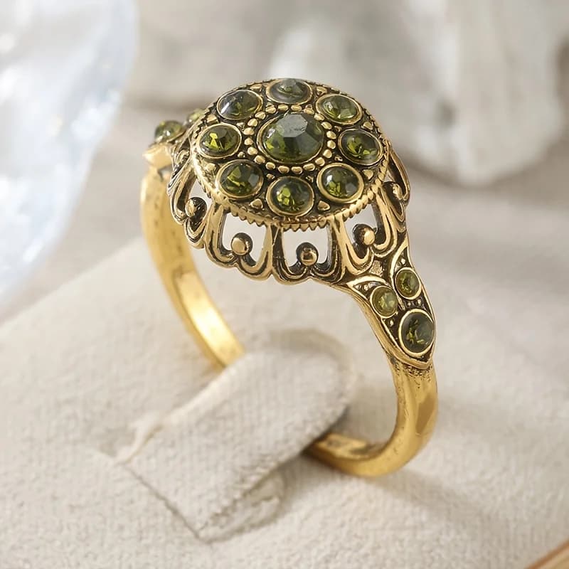Light Green Color Synthetic Zirconium Women's Ring Retro Style Design Suitable Daily Wear Engagement Wedding Jewelry and Gifts