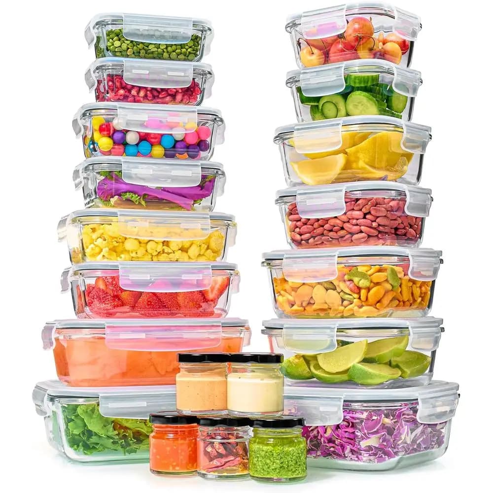 Set di 40 Contenitori in Vetro per Alimenti con Coperchi Ermetici - Senza BPA, a Prova di Perdite, Impilabili, per Preparazione Pasti e Conservazione in Cucina