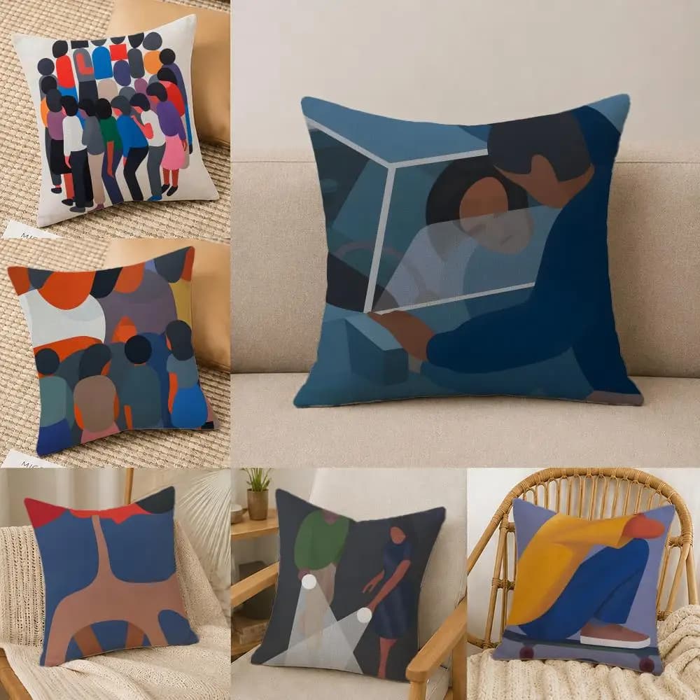 Fodera per cuscino G-Geoff McFetridge in lino naturale, set di federe, decorazione completa per divano, camera da letto e sedia