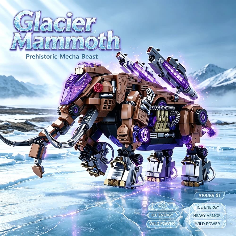 Mechanical Mammoth Building Blocks, Glowing Transparent Parts, Collectible Animal Model, Desktop Decor, Creative Gift for Adults