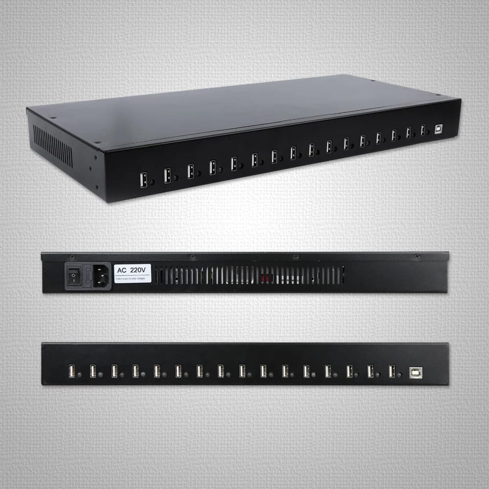 Good Sipolar A-165 Multi-Port 16 Port USB Hub Mountable 19" Rack 1U Charging Station 200W Powered for Cellphone Smart Phone Trol