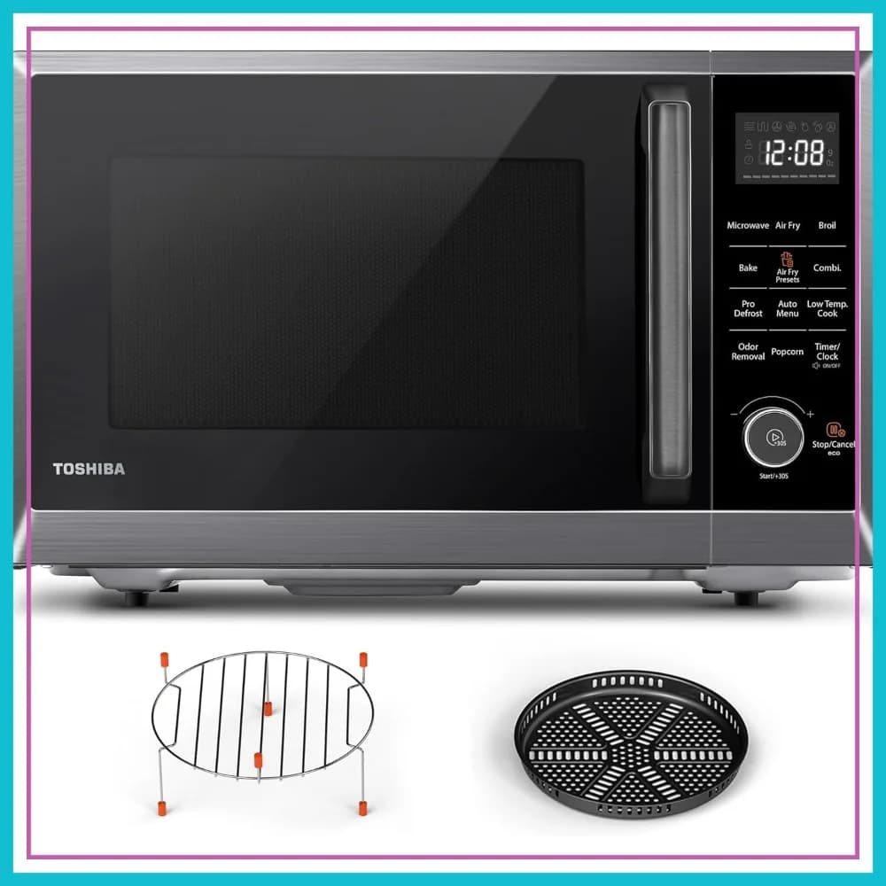 Forno a Microonde da Banco 8-in-1 con Funzione Friggitrice ad Aria, Convezione, Griglia, 1.0 Cu.ft, Acciaio Inossidabile Nero