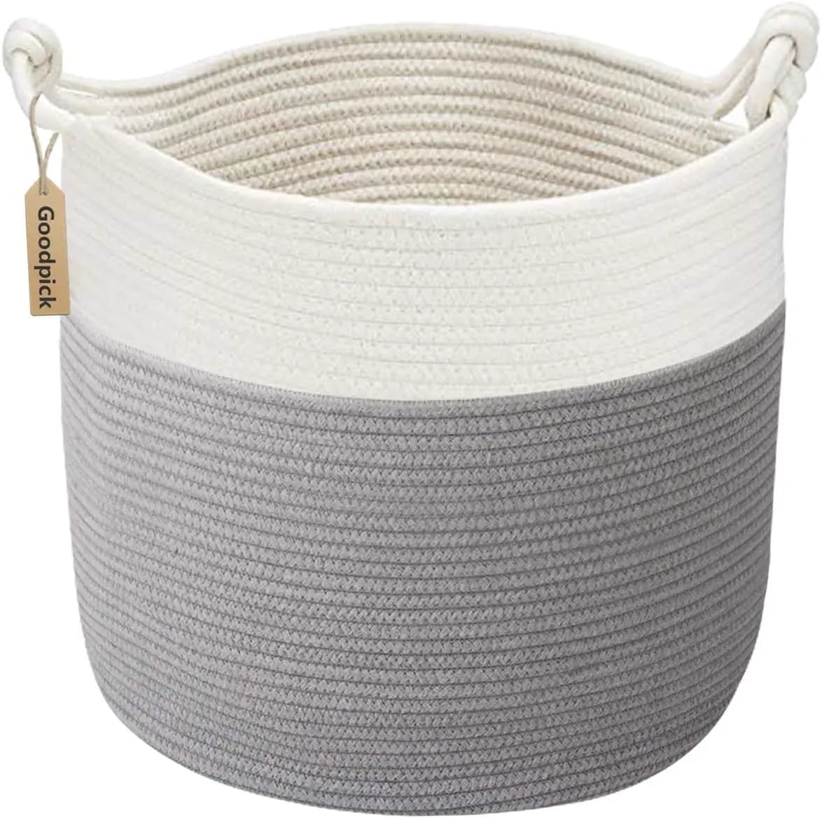 Cesto portaoggetti in corda di cotone, 38x36 cm, per biancheria del bambino, organizer per giocattoli e coperte con manici, grigio, decorazione per la casa