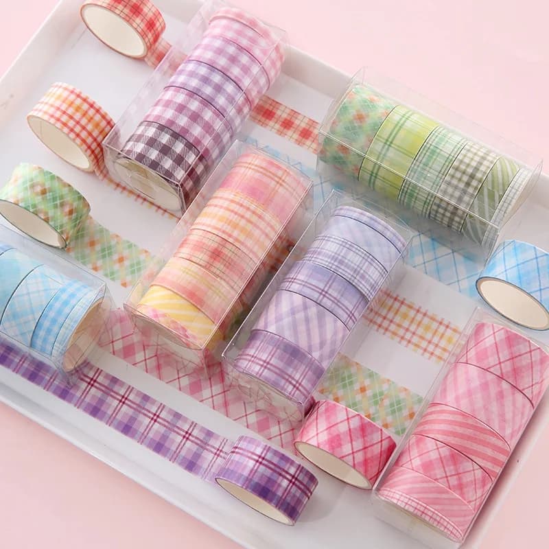 Set di 6 Rotoli di Nastro Washi a Quadretti per Scrapbooking, Fai-da-Te, Collage, Decorazione di Cover per Telefoni, Quaderni, Regali e Materiali per Artigianato