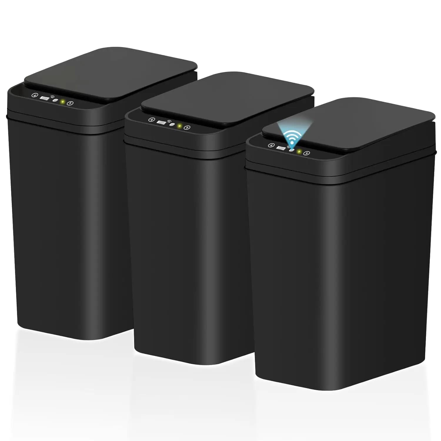 Set di 3 Pattumiere Automatiche Senza Contatto con Coperchio, 2,6 Galloni, Sensore di Movimento, Sottili e Impermeabili per Bagno, Camera da Letto, Ufficio