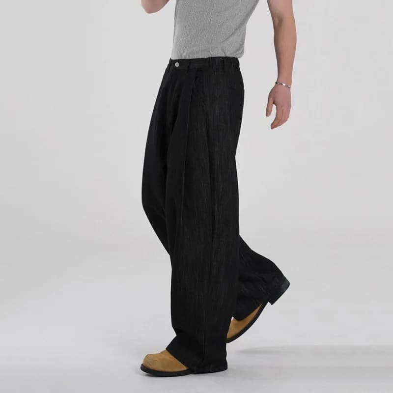 Pantaloni in denim tinta unita neri larghi alla moda casual a gamba larga da uomo di nuova moda autunnale Pantaloni in denim vintage semplici da uomo