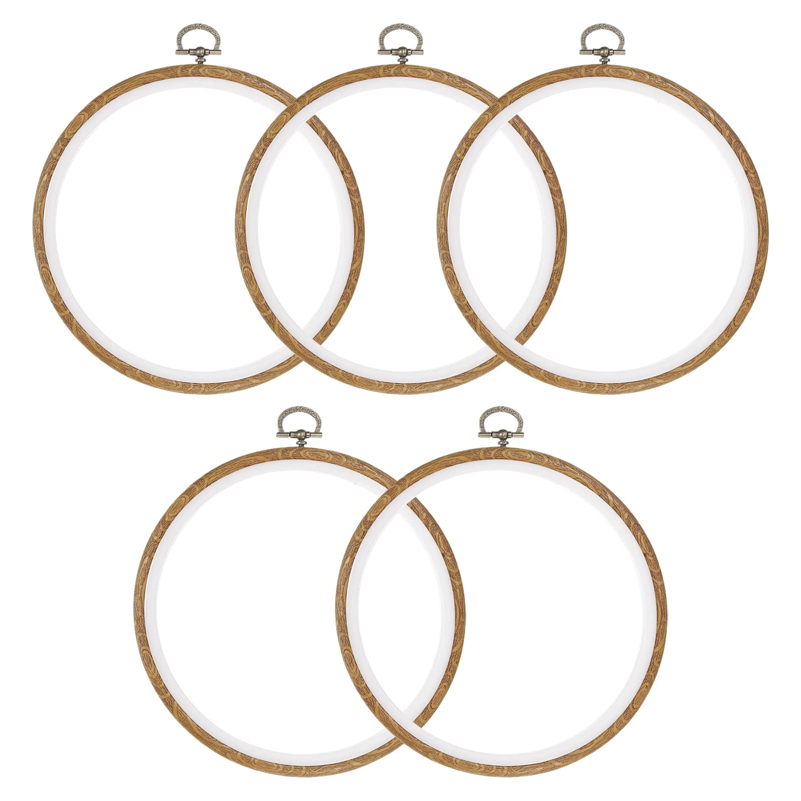 5pcs 5/6/8/10 Inch Imitated Wood Embroidery Hoops Ring Frame Circle Cross Stitch Hoop for DIY Embroidery Art Craft Sewing Decor