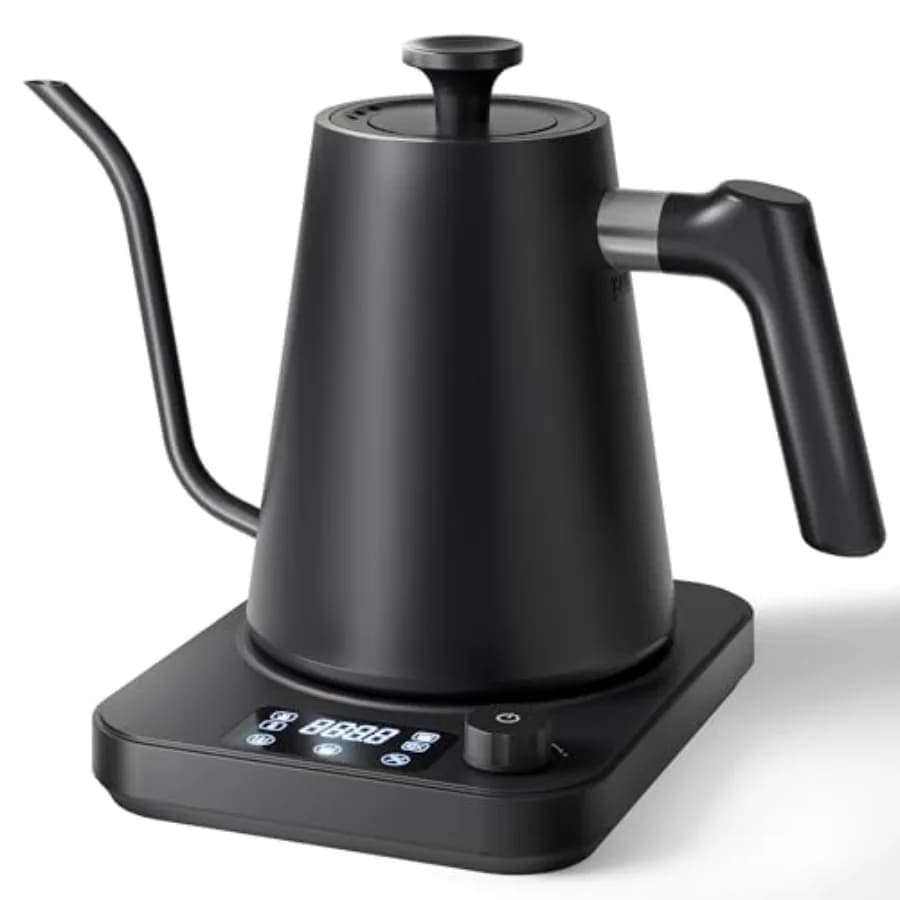 Bollitore elettrico a collo d'oca ±1 ° Controllo della temperatura F, adattamento intelligente all'altitudine, mantenimento del calore 24 ore su 24, memoria automatica di 30 minuti, acciaio inossidabile per alimenti.