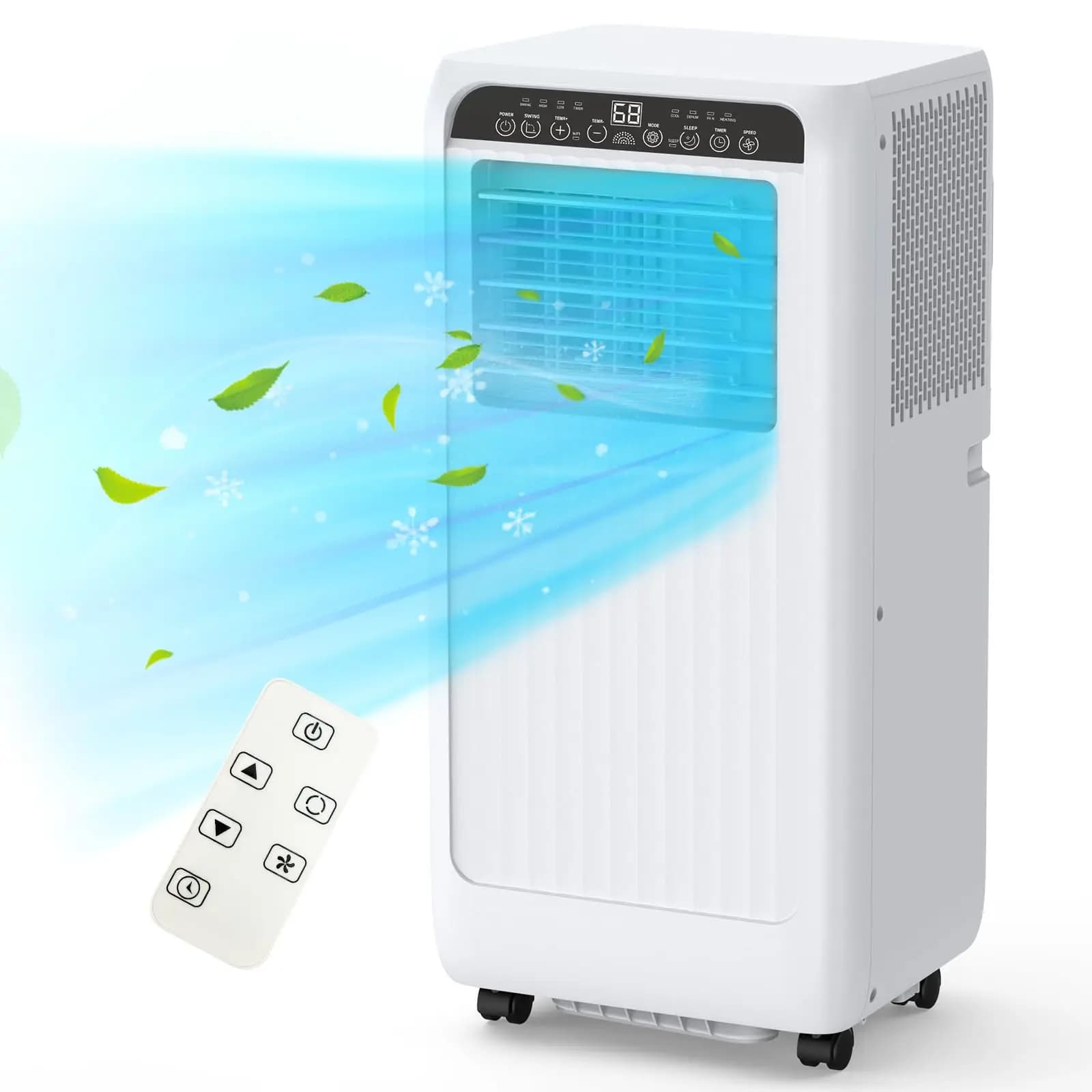 Condizionatore d'aria portatile da 8.000 BTU, unità AC da pavimento 3 in 1 con telecomando, deumidificatore e ventola, raffredda fino a 350 piedi quadrati.