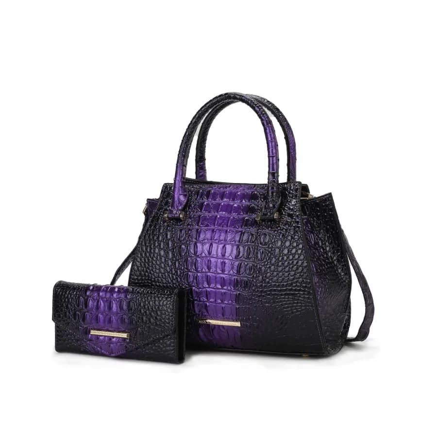 Set Borsa Tote e Portafoglio Bently con Stampa Coccodrillo per Uso Quotidiano, Materiale Effetto Pelle Marrone, Texture Premium e Design Elegante