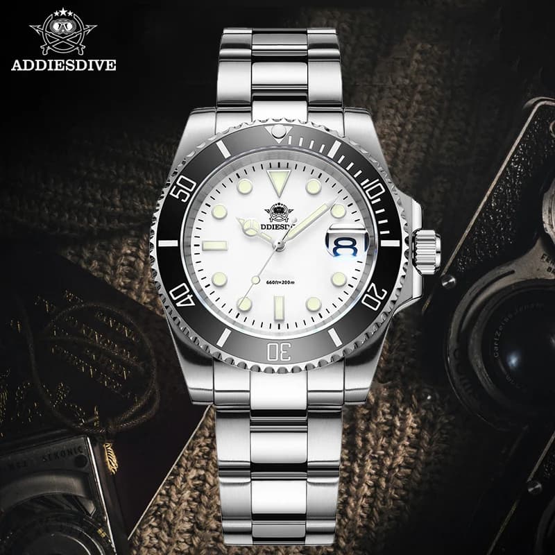 ADDIESDIVE Men's Watch 41mm Quartz Wrist Watch 200m Waterproof Dive Ceramic Bezel Men's Watch Stainless Steel 316L Bright