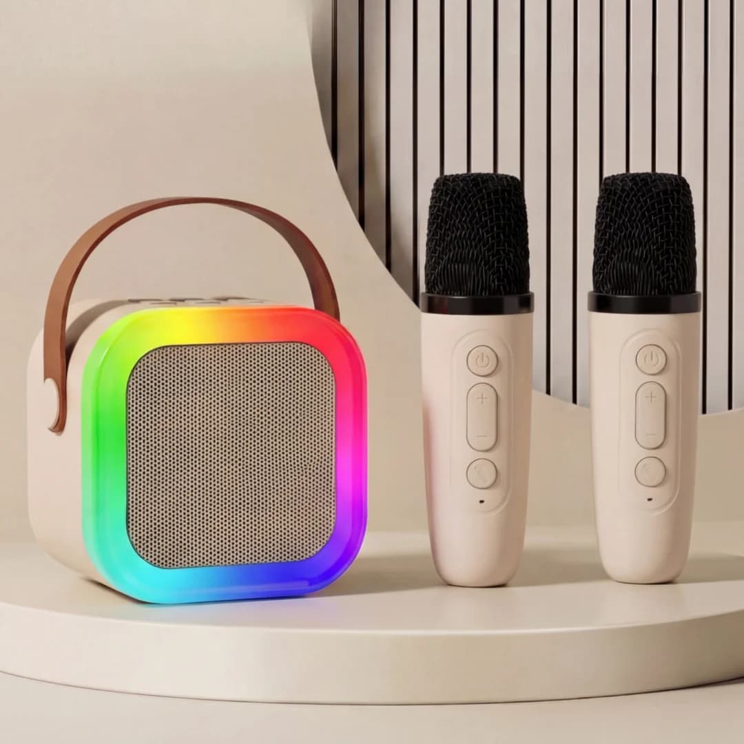 Altoparlante KTV Portatile, Mini Macchina per Karaoke, Bluetooth 5.0, Doppi Microfoni, Suono Stereo 5W, Luci RGB per Feste in Casa
