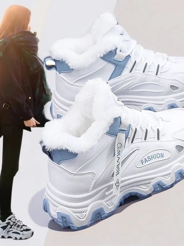 Stivali da Donna Invernali con Fodera in Pile Spesso, Modello Dad Shoes, Sportivi Casual con Fibbia Incrociata, Supporto alla Caviglia, Caldi e con Tacco Spesso