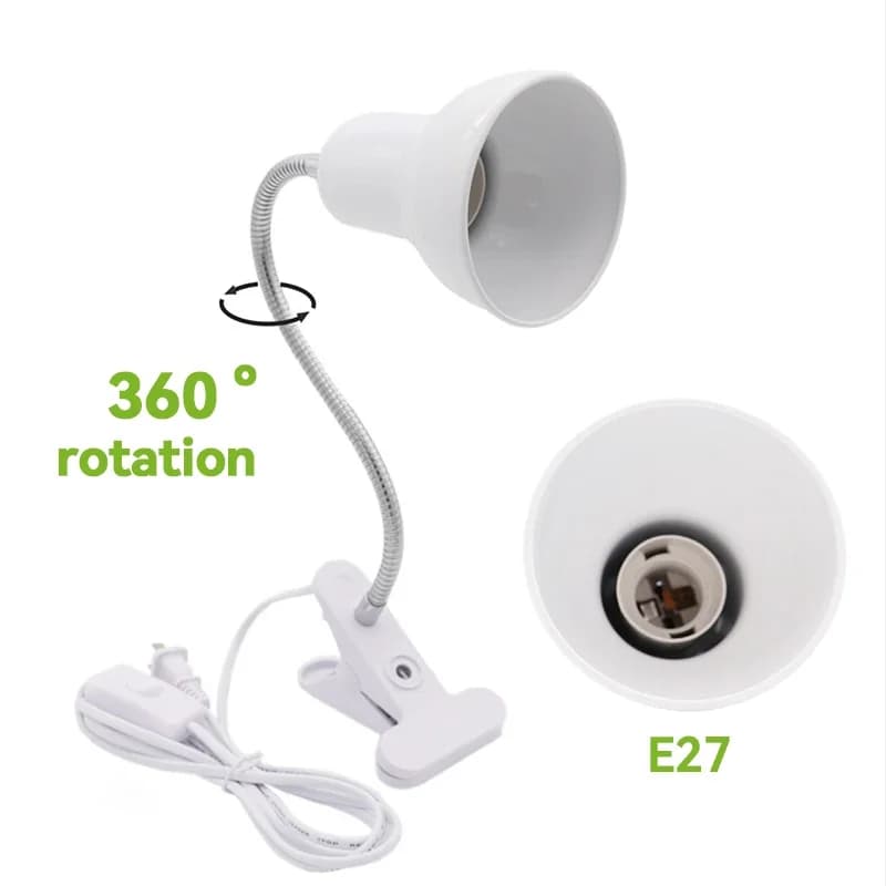 Lampada da Scrivania E27 con Base a Morsetto e Collo Flessibile Regolabile, Spina EU/US, Lampada a Clip per Armadio, Scrivania, Comodino, Piccola Lampada da Lettura