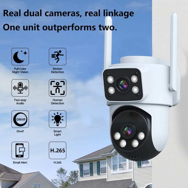 Telecamera IP Dome PTZ Wireless 2K 4MP con Doppia Lente, App iCsee, Allarme, Visione Notturna a Colori, Rilevamento AI Umanoide, Sicurezza Domestica, Monitoraggio Bambini