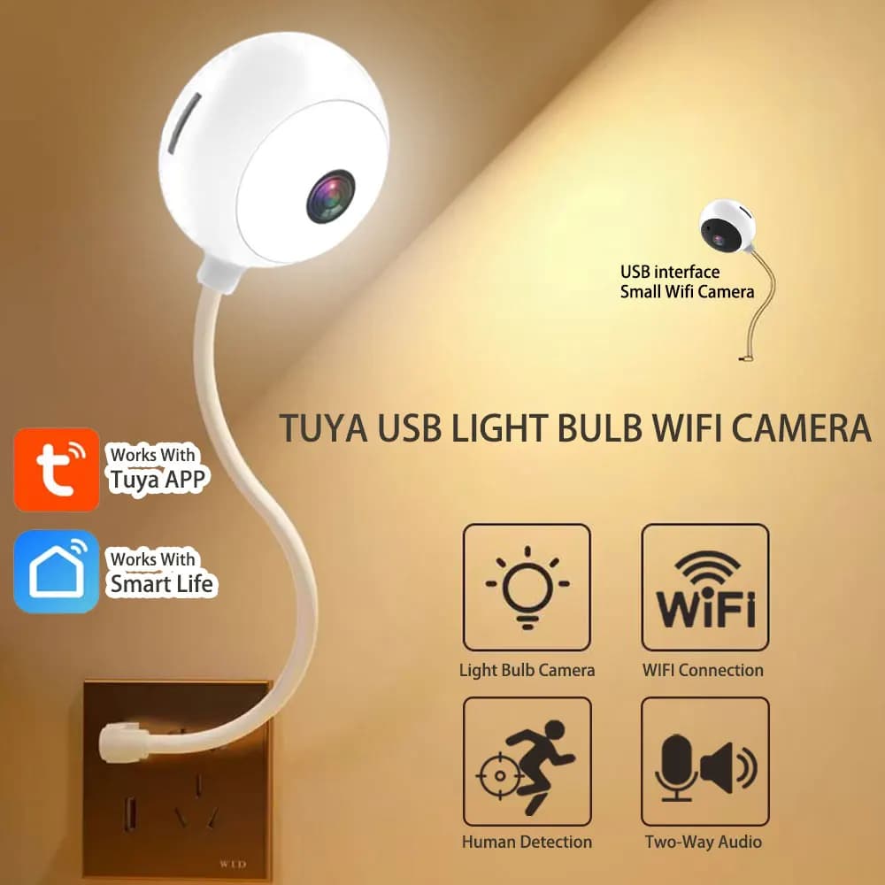 Tuya 5MP WiFi per interni USB Lampadina Telecamera Mini Telecamera IP di sicurezza wireless Visione notturna a colori Smart Life Baby Monitor Cam 2K