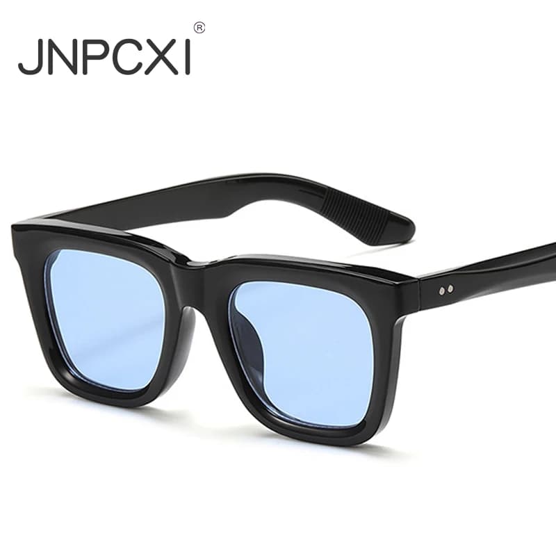 JNPCXI Nuovi Occhiali da Sole Quadrati con Rivetti per Donna, Lenti Nere Blu, Montatura alla Moda con Lenti Trasparenti, Occhiali da Sole per Uomo UV400