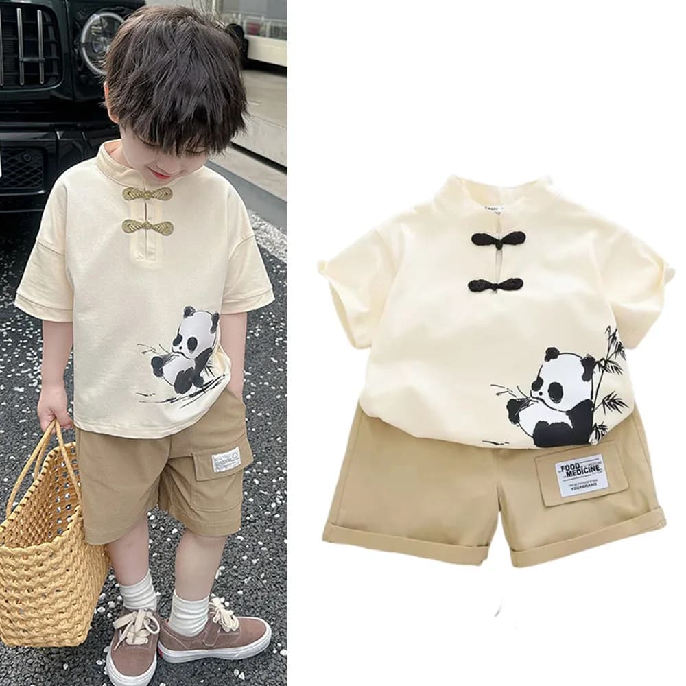 1-5Years old Baby Boy Clothes Set Casual Animal Panda Short Sleeve Top+Shorts 2PCS Infants Cute Clothes Fashion Boys Costume
