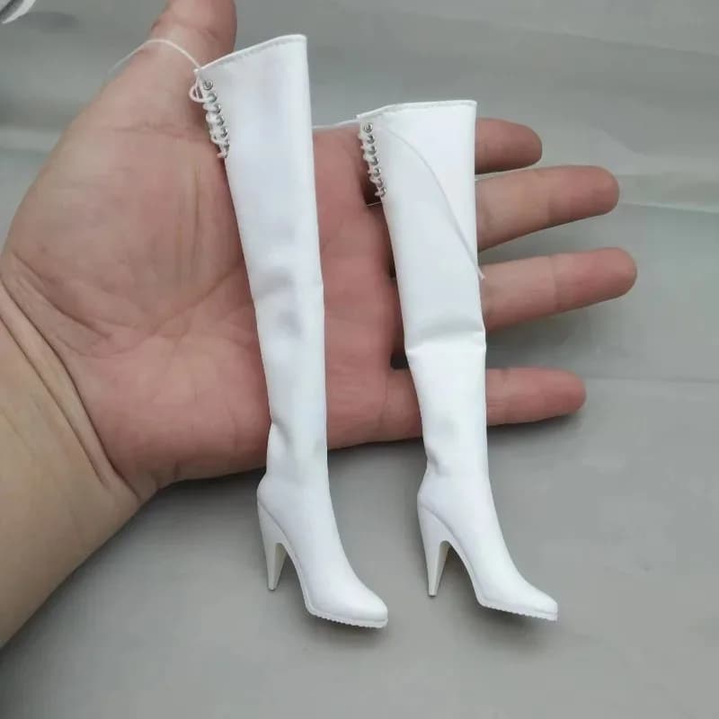 Scarpe con tacco alto da donna in scala 1/6, stivali lunghi in pelle PU con stampo per piedi, per action figure da 12 pollici, giocattoli con piedi rimovibili