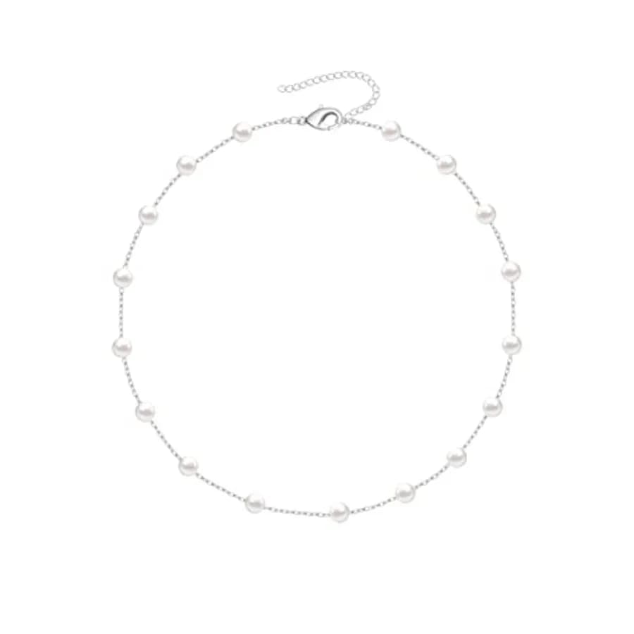 Quality Assurance Pearl Choker Necklace for Women, 18k Gold Tiny Chain Dainty Charm Adjustable Aesthetic Pearl Necklace