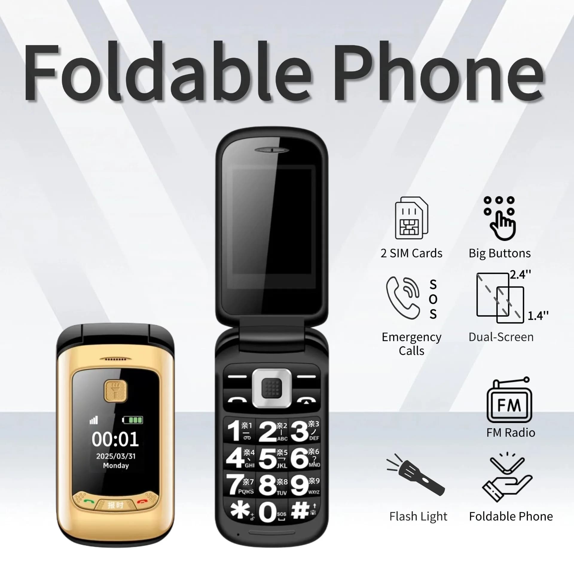 Flip retrò a prezzi accessibili Telefono carino Quadrante SOS Quadrante di velocità Pulsante grande Doppio schermo Altoparlante Batteria lunga a conchiglia Mini formato mobile