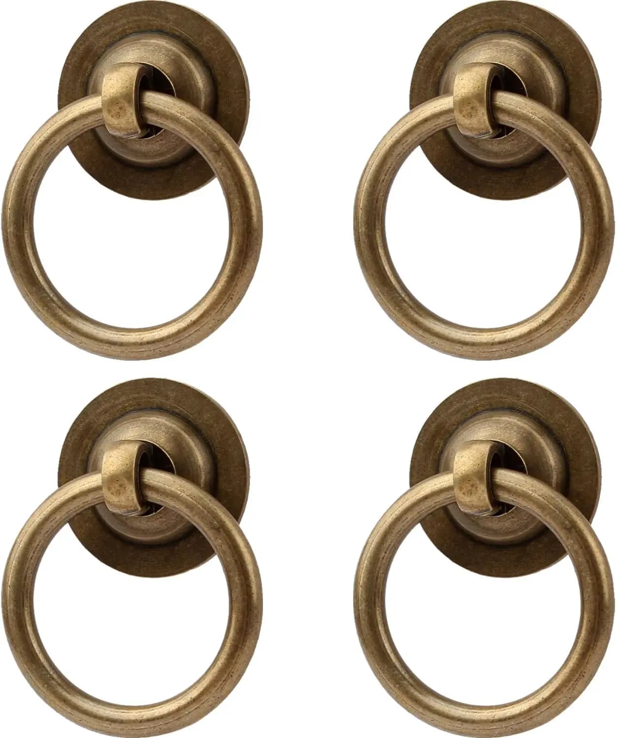 Set di 4 Maniglie ad Anello per Mobili in Ottone Anticato, Maniglie Vintage per Cassetti e Armadietti da Cucina