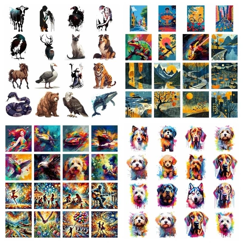 14CM Dog Flower Landscape set heat transfer iron on printing vinyl stickers T-shirt stickers DIY Toy doll clothing decoration