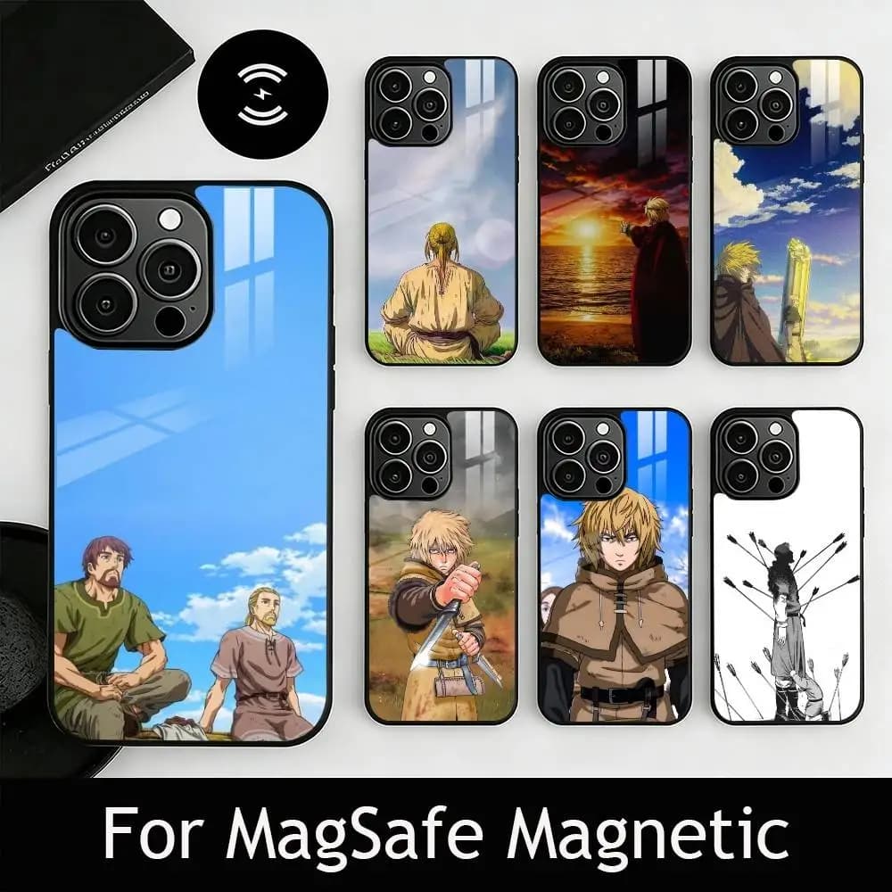 Cover per iPhone V-Vinland Saga per modelli 17, 16, 15, 14, 13, 12, 11 Plus, Pro, magnetica con ricarica wireless MagSafe