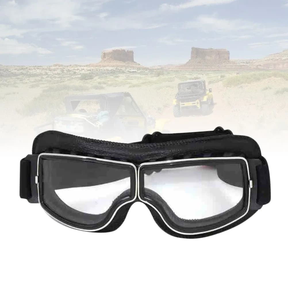 Occhiali da Ciclismo Outdoor con Montatura Nera, Lenti Trasparenti, Fascia Elastica Regolabile, Protezione UV400, Antiappannamento, per Sci