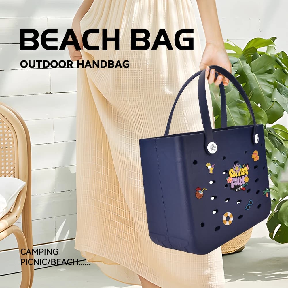 L Borsa da spiaggia grande in gomma EVA impermeabile da viaggio da spiaggia, cestino portaoggetti per picnic, borsa per la spesa da donna, borsa in canapa, borsa in gelatina