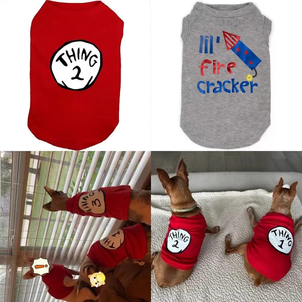Camicie per cani per vestiti per animali domestici Camicie per cuccioli morbide e traspiranti Cultura pop Cosa da 1 a cosa 9 T-shirt per animali stampata (ROSSO-2, piccolo)