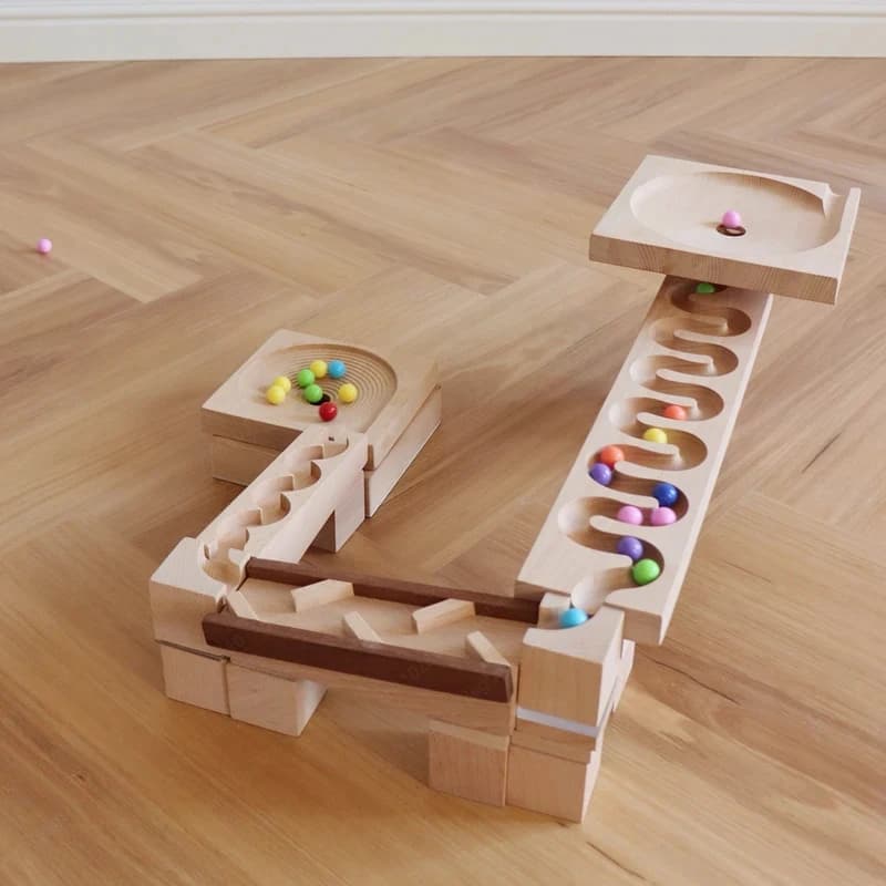Giocattoli Educativi per la Prima Infanzia, Pista per Biglie in Legno di Faggio Massiccio, Blocchi da Costruzione, Gioco di Logica