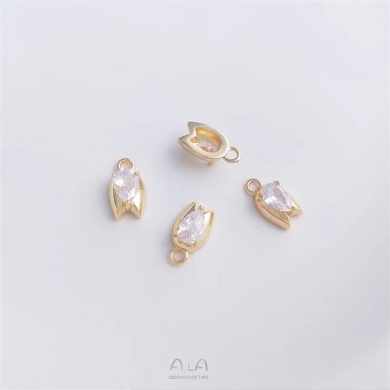 Electroplated 14K Gold-plated Inlaid Water Drop Zircon Tulip Pendant Bud Small Pendant DIY Earrings Bracelet Pendant