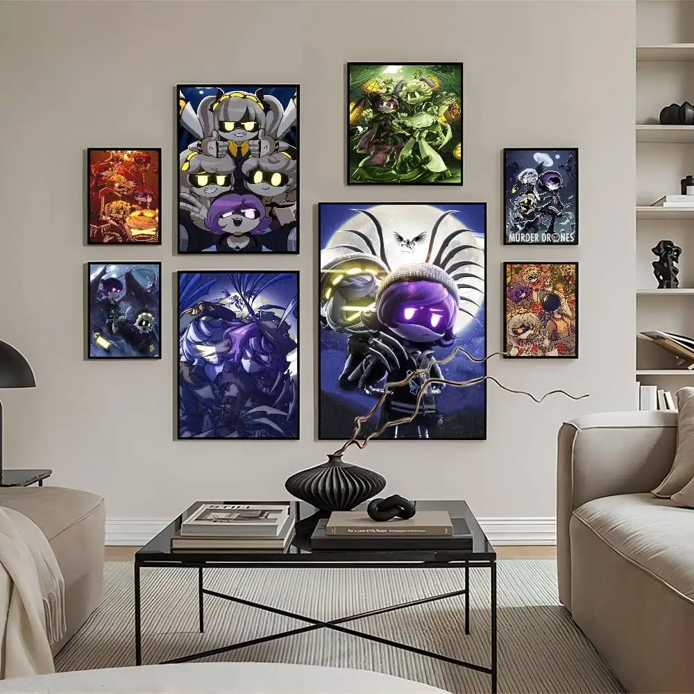 Poster Anime Games Murder Drones, Adesivo in Carta Impermeabile, Decorazione Artistica per Caffetterie e Bar
