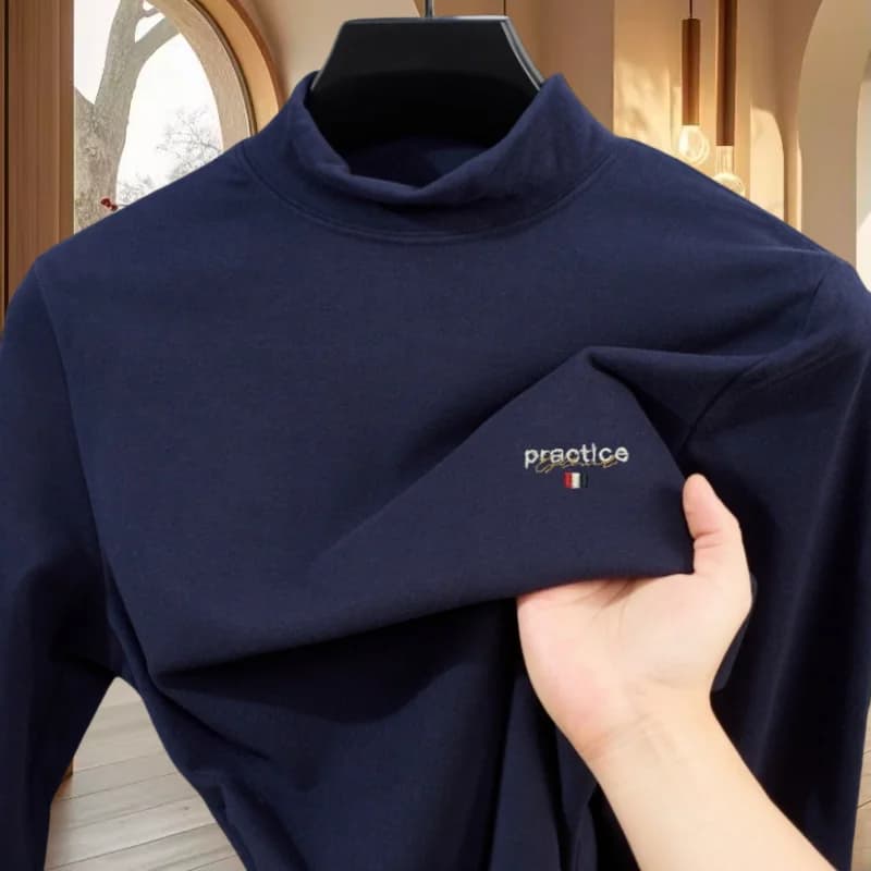 T-shirt a Collo Alto in Velluto Comoda e Alla Moda per Primavera e Autunno, Personalizzata con Ricamo Classico a Lettere per Uomo