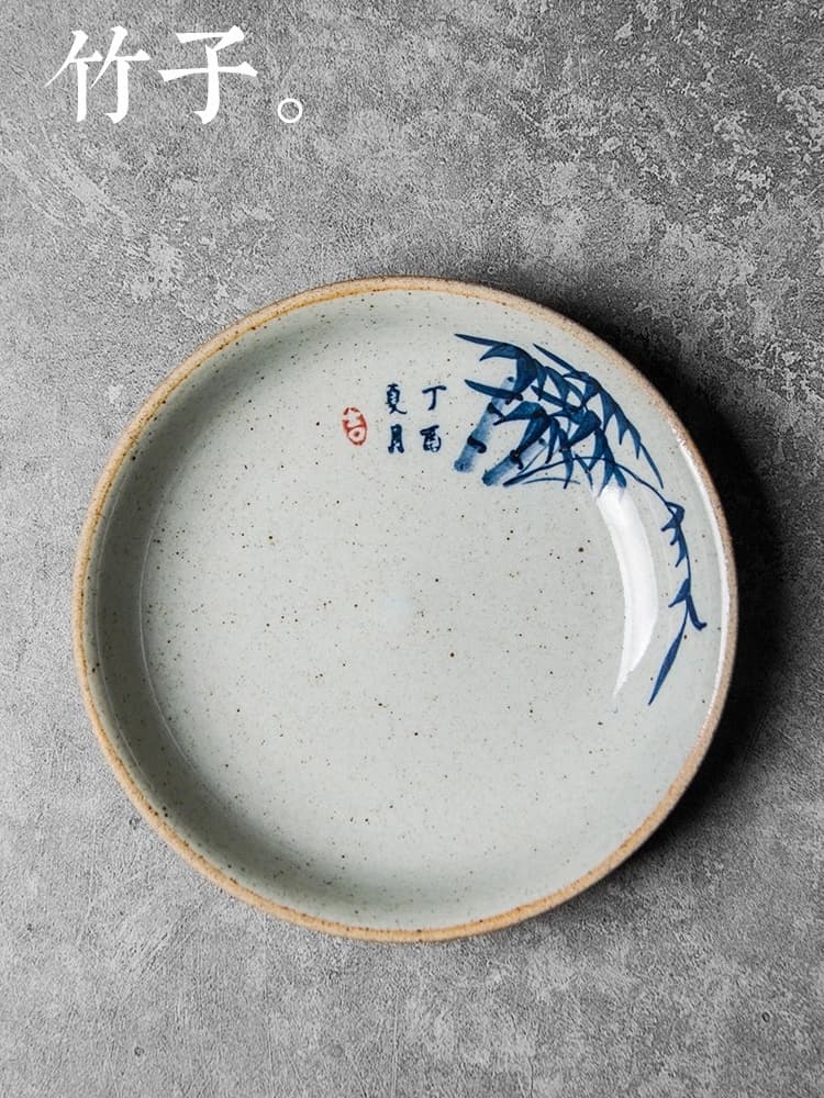 Hand Painted Ceramic Tea Plate Handmade Blue And White Fruit Snack Dim Sum Dried Tray Pot Holder Mat