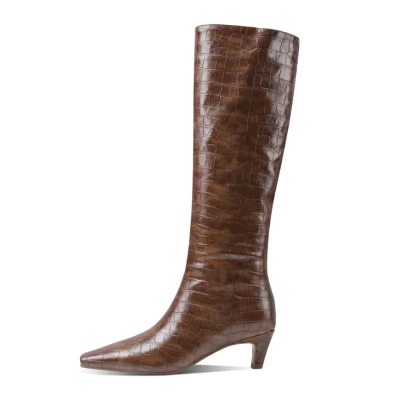 New high knee boots with stone pattern small square head Women's Suede Black Brown Suede Women's Long Boots with Low Heel 5 cm Size 43