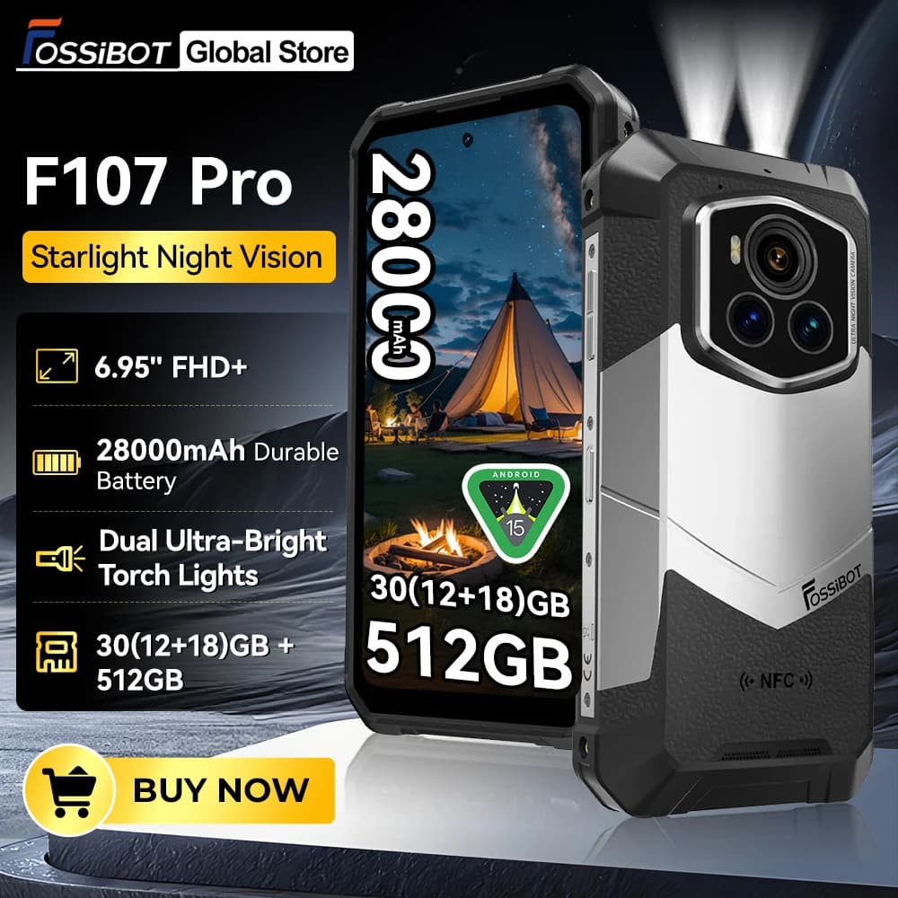 Smartphone Fossibot [F107 Pro 5G] 28000mAh 66W Telefono Cellulare Robusto 12GB RAM 512GB ROM Android 15 200MP+32MP NFC Doppia Torcia