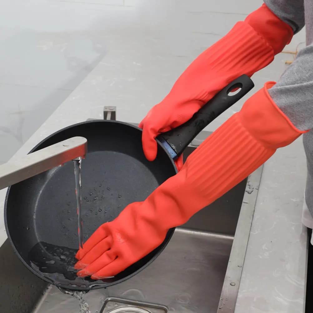2 paia di guanti da pulizia in lattice morbidi e confortevoli, guanti per lavare i piatti con texture antiscivolo, riutilizzabili per uso domestico in cucina