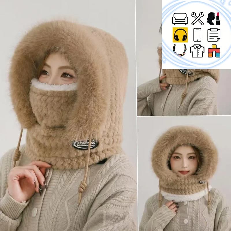 Set Cappello e Sciarpa Invernale Antivento con Protezione per le Orecchie, Collo Riscaldato, Tinta Unita