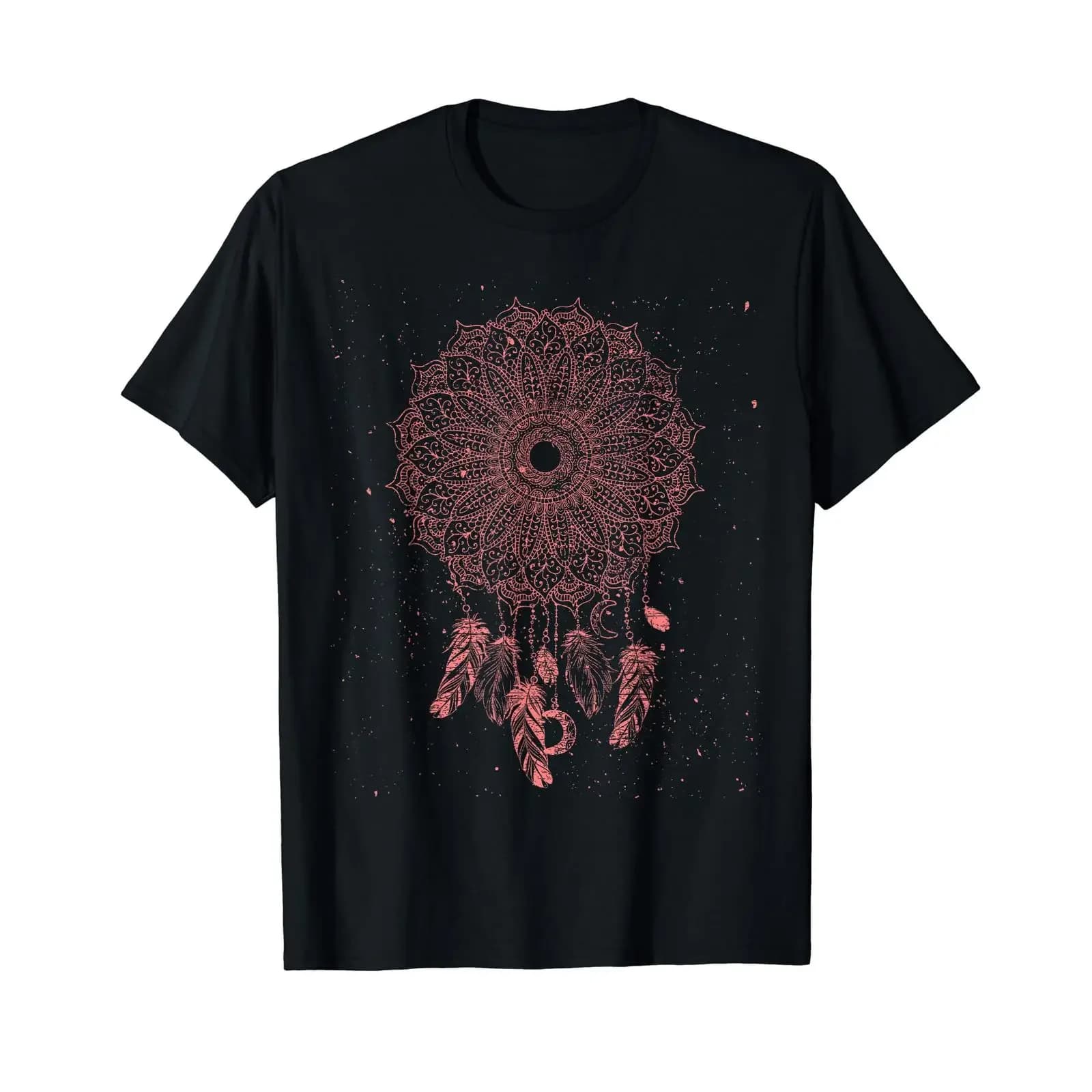 Dream Catcher Flower Circle Sacred Geometry Art Mandala T Shirt vintage Washed Stretched Versatile graphic fashion