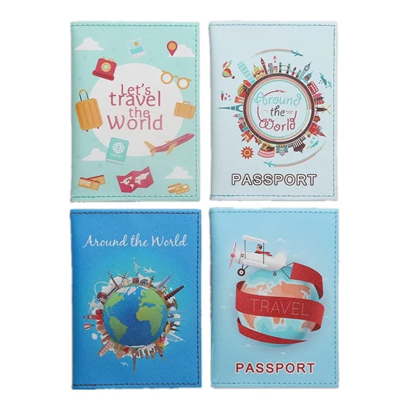 PU Leather Passport Holder Around the World Ticket Wallet ID Card Holder Cartoon Protector Passpost Cover Travel Document Case