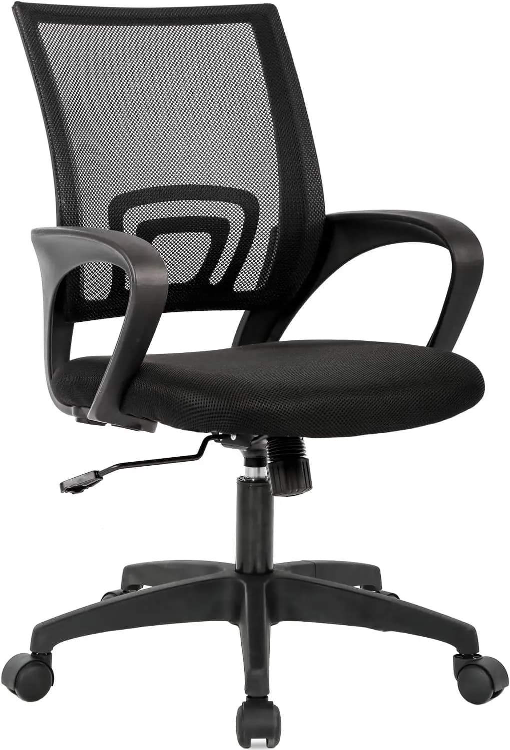 Sedia da gaming/ufficio in rete nera, schienale medio, supporto lombare, altezza regolabile, girevole, per casa, ufficio, scrivania, computer.