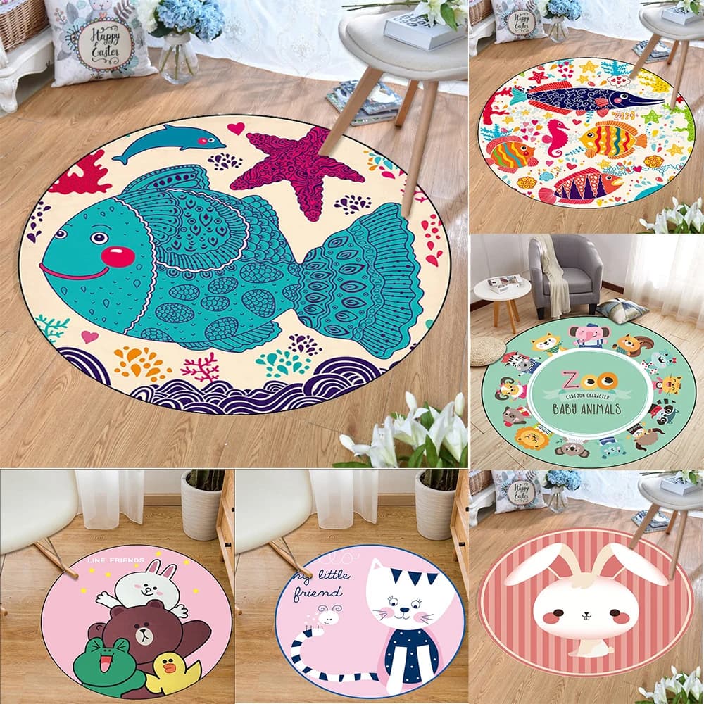 Tappeto rotondo con motivo animale simpatico cartone animato Tappeto morbido antiscivolo per la camera dei bambini Camera da letto Sala giochi Decorazioni per la casa Gli amanti dei cartoni animati per bambini utilizzano