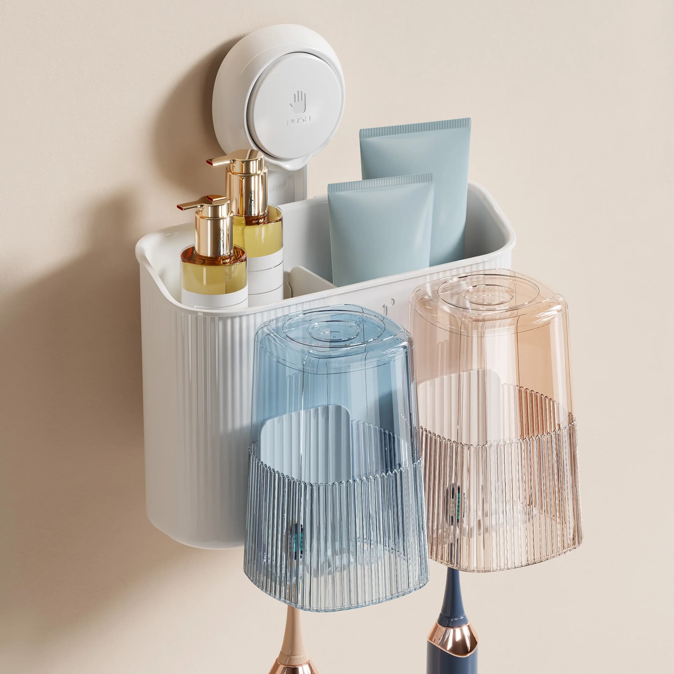 TAILI Wall Mounted Toothbrush Holder Toothpaste Suction Cup Holder Drill-FreeBathroom Storage Shelf Portable Rack Organize