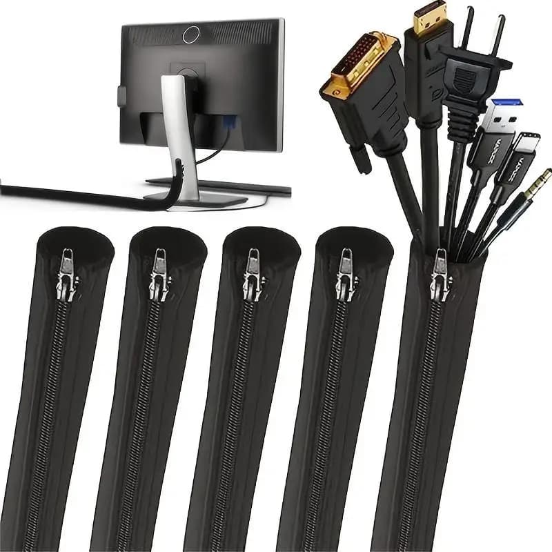 Guaina per la gestione dei cavi dati in neoprene con cerniera per cavi di computer, custodia per cavi di rete e gestione del cavo del PC