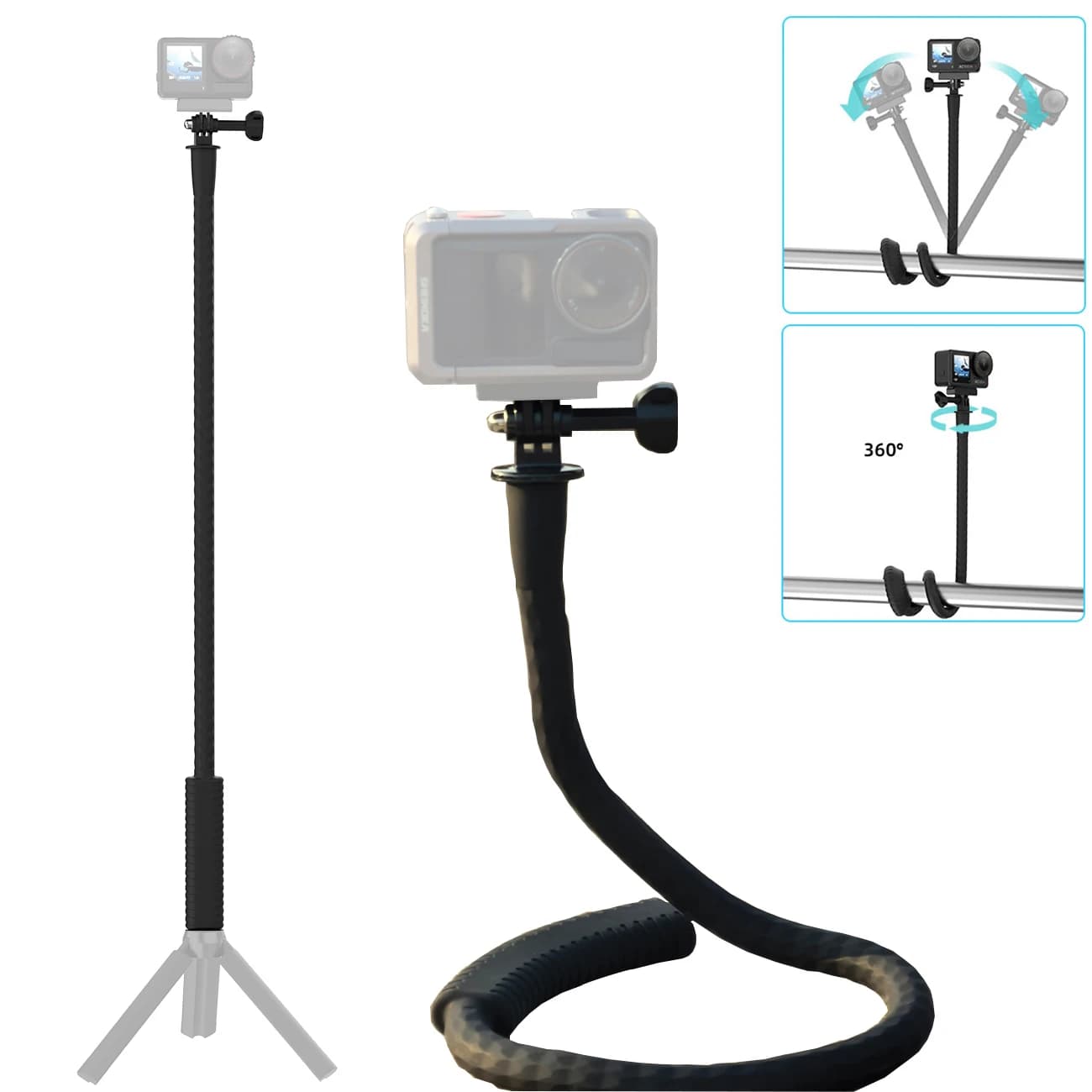 Supporto per braccio flessibile Selfie Stick Monopiede per GoPro Hero 13 12 11 10 9 Insta 360 DJI OSMO SJcam Action Cameras Telefono cellulare